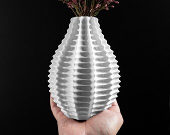 Ribbed Vase, Sculptural Tabletop Vessel, Floral Display Holder, Matte Minimalist Nordic Decor