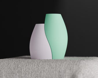 Unique Interlocking Dual Vase Set, Stylish Organic Curved Vessels, Minimalist Japandi Tabletop-Ready Statement Pair