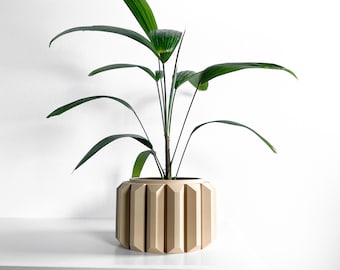 Artistic Planter, Sculptural Geometric Desktop Vessel, Herb Organizer, Large Unique Tabletop Beige Pot