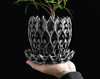 Stylish Planter Pot, Geometric Succulent Holder, Fractal Indoor Workspace Organizer, Minimalist Home Art Accents