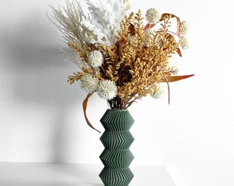 Curvilinear Vase, Interior Bud Holder, Scandinavian Tabletop Floral Display, Minimalist Mantel Decorative Accent