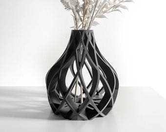 Curved Vase, Ribbed Sculpture, Textured Tabletop Flower Holder, Hygge Modern Organic Accent, Versatile Decor