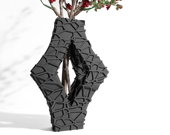 Curved Ceramic-Look Vase, Flower Holder, Decorative Table Accent Collectible, Atrisan Home Organic Contour