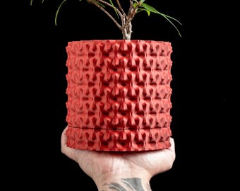 Japandi Style Planter Pot, Sculptural Textured Succulent Holder, Geometric Houseplant Desk Organizer, Minimalist Decor