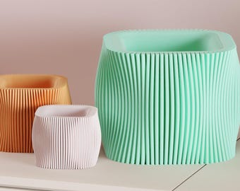 Elegant Modern Ribbed Planter Pot, Nordic Style Succulent Holder, Contemporary Minimalist Desk Plant Statement