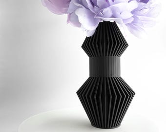 Jarrón elegante, soporte único para flores, estante decorativo para repisa de mesa, pieza decorativa negra