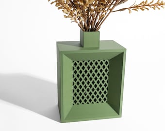 Original Contemporary Ceramic-Style Vase, Stylish Ribbed Tabletop Flower Holder, Nordic Style, Geometric Minimalist Accent