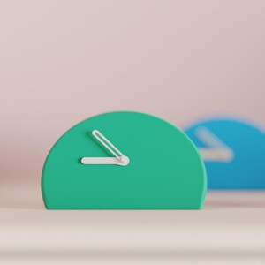 Semi-Circular Desk Clock, Freestanding Quartz, Customizable Colors, Shelf Display