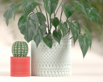 Nordic Style Diamond-Patterned Planter Pot, Stylish Geometric Vessel Succulent Holder, Contemporary Art Deco Accent