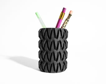 Stylish Pen Holder, Artistic Pencil Cup, Minimalist Desk Organizer, Original Ribbed Style, Minimalist Piece