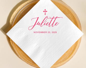 Personalized Baptism Napkins: Monogram Cross Design, Disposable Paper