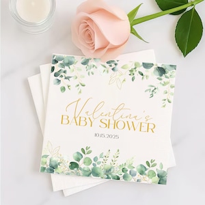 Personalized Green Leaf Baby Shower Napkins, Custom Baby Shower Favor Napkins, Baby Shower Napkins, Baby Shower Ideas, Beverage napkin
