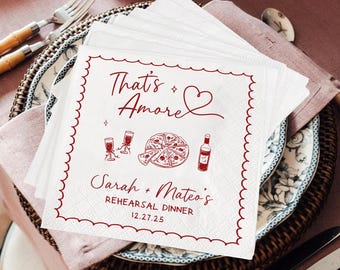 Guardanapos personalizados "That's Amore" para festa de despedida de solteira com tema italiano, decoração para festa.