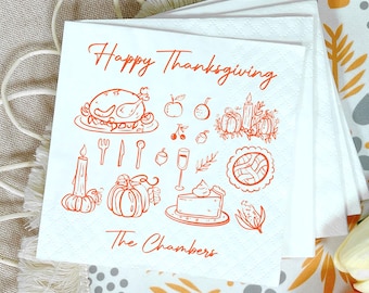 Personalized Happy Thanksgiving Luncheon Napkins, Thanksgiving Party Napkin