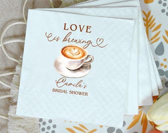 Love Is Brewing Bridal Shower Napkins, Personalized Bridal Shower Napkins, Coffee Themed Napkins, Table Decorations