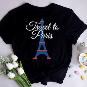Parisian Minimal Eiffel Tower Unisex Jersey Bella+Canvas T-Shirt - Travel to Paris Lettering French Chic Gift for Paris Lover Friends Family