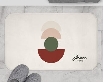 de bain personnalisé formes géométriques abstraites | Tapis minimaliste moderne du milieu du siècle de style zen, tapis de bain avec nom personnalisé, cadeau de pendaison de crémaillère