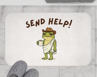 Tapis de bain grenouille stupide avec tasse à café | Grenouille drôle enveloppée dans une serviette, humour pince-sans-rire, tapis animalier fantaisiste