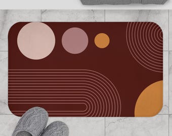 Tapis de bain géométrique chic, décoration de salle de bain élégante, décoration de maison moderne dans des tons neutres, tapis de salle de bain bohème zen, cadeau unique pour pendaison de crémaillère