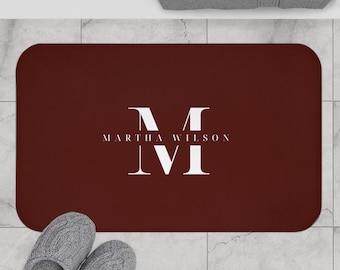 Tapis de bain monogramme élégant pour décoration d'intérieur personnalisée, accessoire de salle de bain moderne, cadeau personnalisé pour pendaison de crémaillère, douche nuptiale, cadeau d'anniversaire