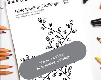 50-Day Bible Reading Tracker: Christian Coloring Page (Digital Download)