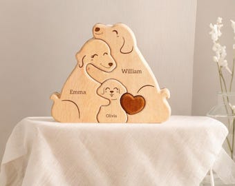 Rompecabezas de madera personalizado para una familia de perros / Regalo personalizado para amantes de las mascotas y decoración del hogar con grabado personalizado