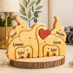 Charming Personalized Wooden Elephant Family Puzzle | Custom Engraved Gift for Families