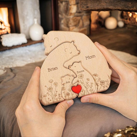 Personalized Wooden Bear Family Puzzle | Custom Engraved Gift for Families & New Parents
