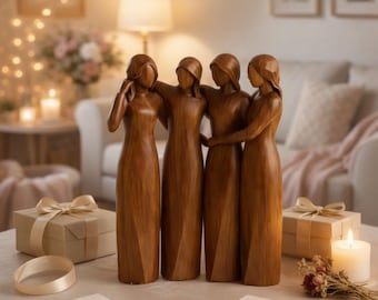 Figura de hermanas de madera: escultura de mejores amigas, estatua de resina pintada a mano, decoración para el hogar con amor fraterno, regalo de amistad