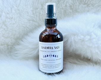 Lavender sage Cleansing Spray Smokeless Aromatherapy Mist Cleanse Aura Body Room Linen Reiki Crystal Infused Clear Negative Energy Positive