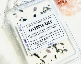 Lavender Sage Intention Soy Wax Melts Intention Wax Melts Intention Candle Tart Clamshell Wax Melt Crystal Wax Melt Reiki Infused Vegan Wax