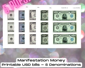 Printable Manifestation Money for Money Bowls Manifesting Instant Download Altar Tool Money for Ritual Witchcraft USD Manifest Money Fast