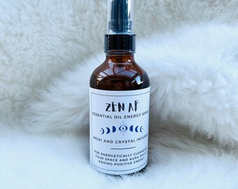Zen AF Energy Spray Aromatherapy Spray Mist and Smudge Cleanse Aura Body Room Spray Linen Reiki and Crystal Infused Healing relaxation spray