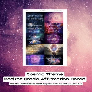 Cartes de tarot de poche imprimables PDF Oracle de poche cosmique Cartes d'affirmation de l'Oracle cosmique Tarot DIY de l'espace Oracle DIY Tarot de l'espace Oracle
