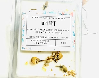 Witchy Wax Melts - Uplift Intention Soy Wax Melts Clamshell Wax Melt Crystal Wax Melt Reiki Infused Wax Melt Citron Mandarin Scent Vegan