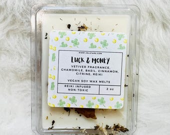 Luck and Money Intention Soy Wax Melts Intention Wax Melts Intention Candle Tart Clamshell Wax Melt Crystal Wax Melt Reiki Infused Vegan Wax