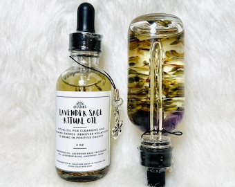 Lavender Sage Ritual Oil 2 oz Spell Oil For Cleansing and Relaxing Energy perfume oil Lavender Sage Scent
