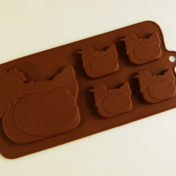 4+1 Chicken Hen Farm Animals Chocolate Silicone Mould Candy Cake Topper Silicon Mold - resin / craft / wax / soap
