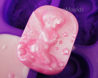 4 Cell KNEELING FAIRY / Cherub Silicone Soap Mould Mold Melt Pour or Cold Process - Makes 70g bars