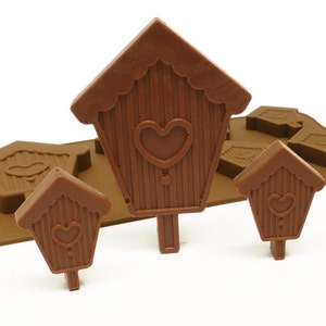 6+1 Birdhouse Bird House  -  Novelty Chocolate Silicone Mould Candy Cake Topper Silicon Mold - resin / craft / wax / soap