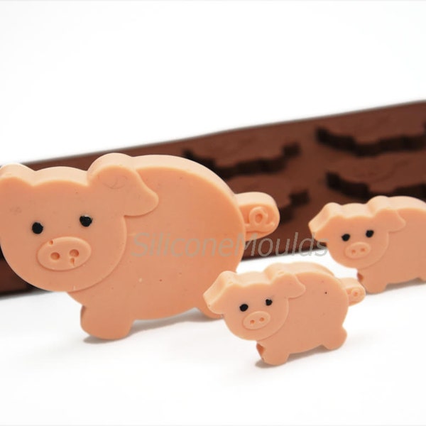 4+1 Pig Piglets Farm Animal Novelty Chocolate Silicone Mould Candy Lolly Cake Topper Silicon Mold - resin / craft / wax / soap