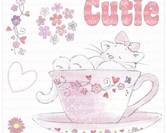 STAMP Strawberry Kisses - Cutie / Cat in Tea-Cup Stamp Set   (Crafters Companion)