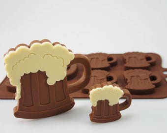 4+1 Beer Mug Lolly / Chocolate Bar Silicone Mould Candy Lolly Cake Topper Silicon Mold - resin / craft / wax / soap