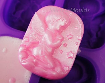 4 cell Kneeling Fairy Child Silicone Mould Soap Massage Bar Craft Mold (Makes approx 70g bars) - Melt and Pour / Cold Process