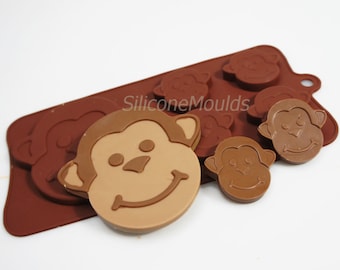 4+1 Monkeys Zoo Animals Chocolate Silicone Mould Candy Cake Topper Silicon Mold - resin / craft / wax / soap
