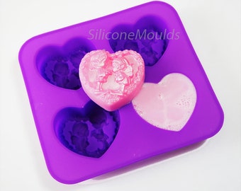 4 Cell Hearts FAIRIES / ELVES Silicone Soap Mould Mold Melt Pour or Cold Process - Makes 85g bars