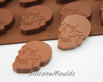 BROWN 8 cell large SKULL Retro Pagan Silicone Bakeware Mould Candy Cake Mold Cupcake Toppers / Resin / Wax / Soap