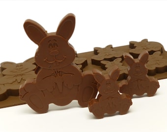6+1 Easter Bunny Bunnies Rabbit Chocolate Silicone Mould Candy Cake Topper Silicon Mold - resin / craft / wax / soap