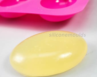 6 cell Oval Pebble Silicone Mould Soap Massage Bar Craft Mold (Makes approx 95g bars) - Melt and Pour / Cold Process