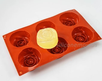 6 cell DEEP ROSE Silicone Mould Soap / Massage Bar Craft Mold (Makes approx 125g bars) - Melt and Pour or Cold Process